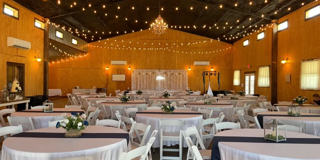 banquet hall set up for the wedding reception
